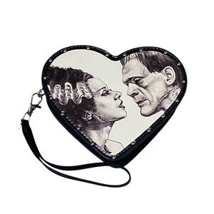 NEW Frankenstein and Bride Heart Shaped Wristlet Purse